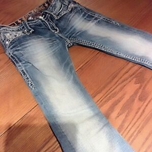 Rock Revival Blue Denim Jeans with White Stitching
